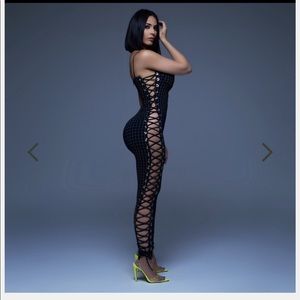 Blue/black with neon stripes jumpsuit.